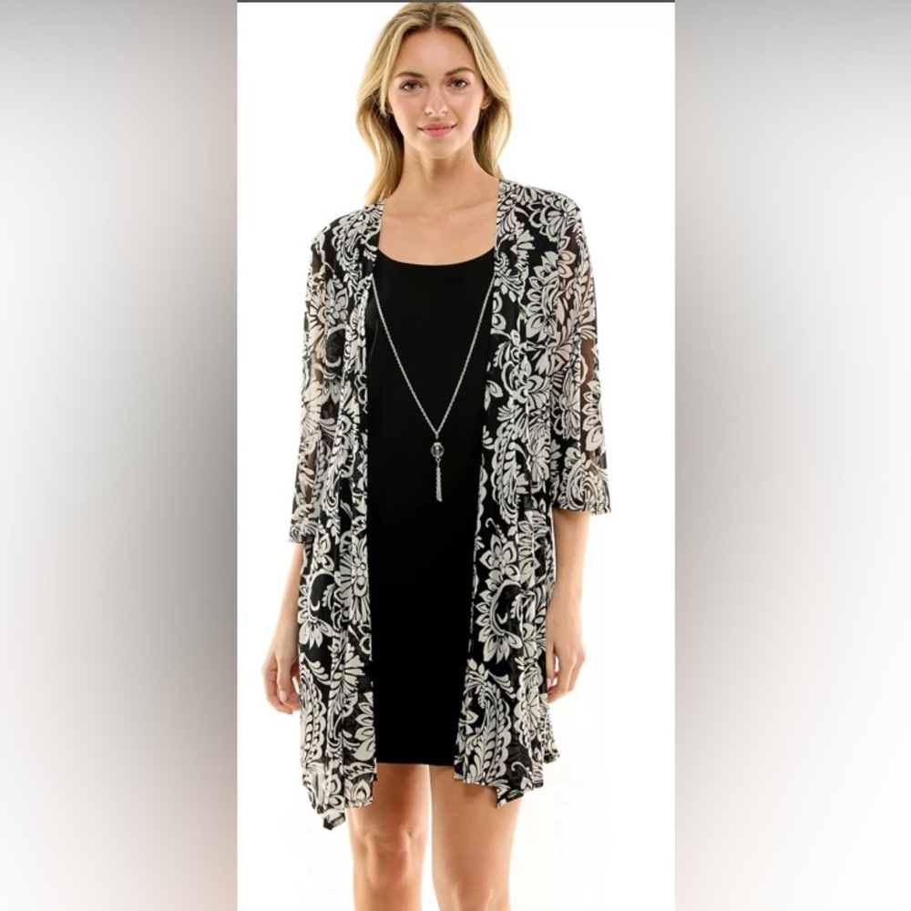 Luxology Flowy Cardigan & Mini Dress Set size 1X black and white - Picture 3 of 5